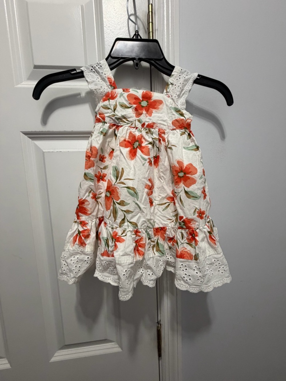 Tommy Bahama Orange Floral Print dress and white eyelet detail 18 months